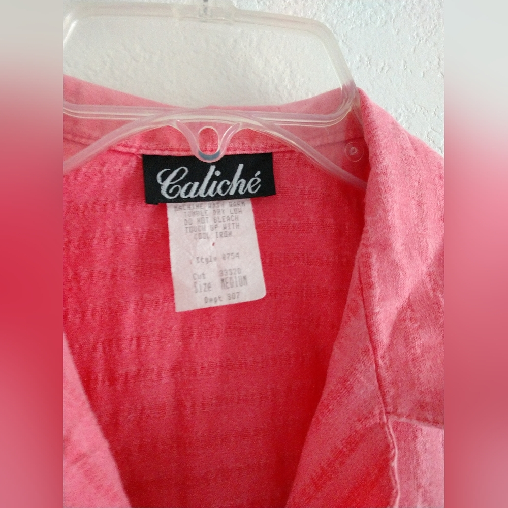 Wonderful Vintage Caliche Pink Camp Shirt Short Sleeve Cottagecore Size Medium - Picture 4 of 6